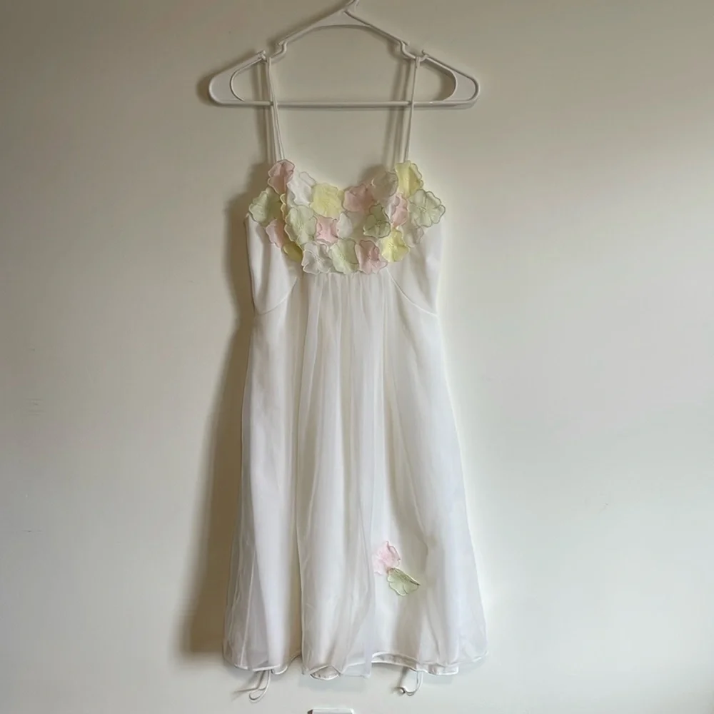 Warner’s Chemise Nightie SM White Romantic Appliqué VTG Slip Floral Chiffon - Picture 3 of 15